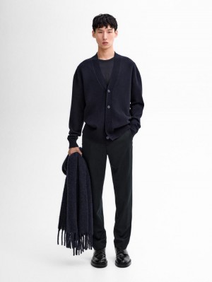Massimo Dutti V-neck Wool Men Cardigan Navy | US-IJ5289160