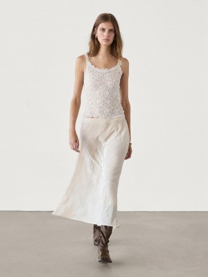 Massimo Dutti Waffle-knit Strappy Women Top Cream | US-EB3427506