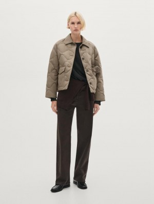Massimo Dutti Wavy Down Women Puffer Jacket Khaki | US-NS6938514