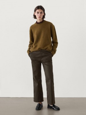 Massimo Dutti Waxed Flare Fit Cropped Women Trousers Dark Brown | US-JW7364891