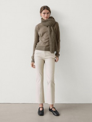 Massimo Dutti Waxed Flare Fit Cropped Women Trousers Cream | US-SO8760549