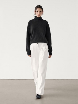 Massimo Dutti Wide Leg Fluid With Darts Women Trousers White | US-OA9046382
