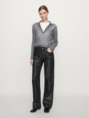 Massimo Dutti Wide-leg Metallic Women Jeans Black | US-WK4592068
