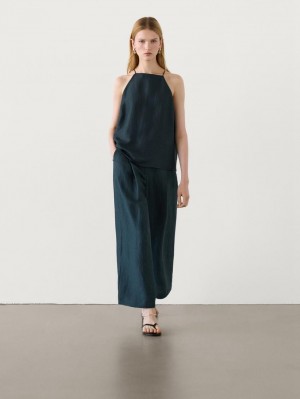 Massimo Dutti Wide-leg Pleated Co-ord Women Trousers Dark Green | US-US6270819