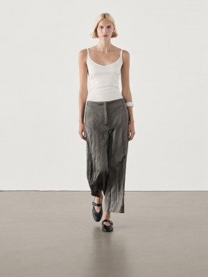 Massimo Dutti Wide-leg Satin Creased Women Trousers Grey | US-KX7506234