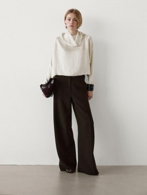 Massimo Dutti Wide-leg Wool Blend Women Trousers Chocolate | US-NB8961354