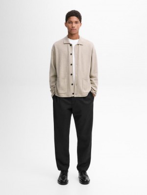 Massimo Dutti Wool And Cotton Pocket Details Men Cardigan Cream | US-QT3954780