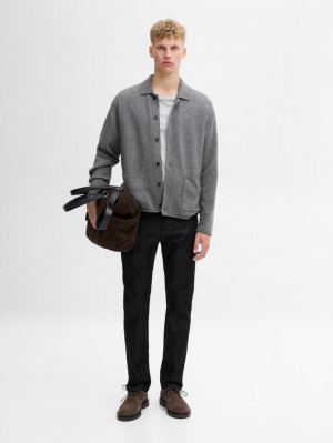 Massimo Dutti Wool And Cotton Pocket Details Men Cardigan Dark Grey | US-NS8654901
