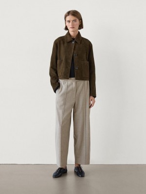 Massimo Dutti Wool Barrel Women Trousers Brown Beige | US-ME0948257
