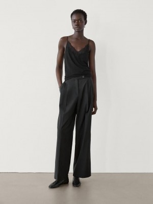 Massimo Dutti Wool Blend Camisole Women Top Black | US-AK5130842