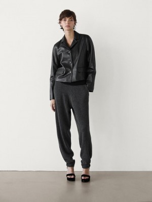 Massimo Dutti Wool Blend Chunky Knit Women Trousers Dark Grey | US-HV3807295