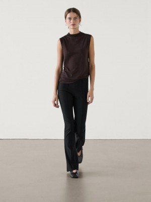 Massimo Dutti Wool Blend Cowl Neck Women Top Dark Brown | US-HQ9270638