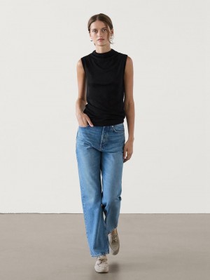 Massimo Dutti Wool Blend Cowl Neck Women Top Black | US-ND4376809