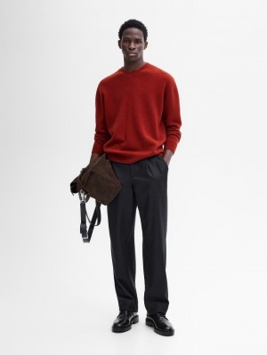 Massimo Dutti Wool Blend Crew Neck Knit Men Sweater Red Brown | US-MI7819036