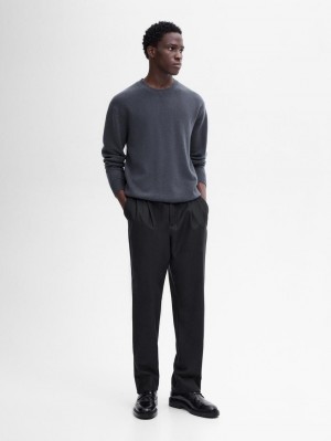 Massimo Dutti Wool Blend Crew Neck Knit Men Sweater Dark Blue | US-OB3180965