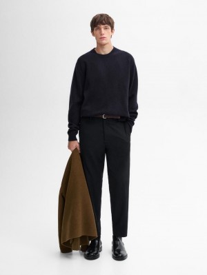 Massimo Dutti Wool Blend Crew Neck Knit Men Sweater Navy | US-HM1487953