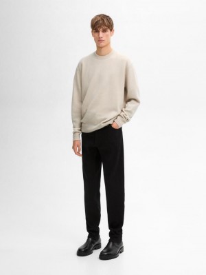 Massimo Dutti Wool Blend Crew Neck Knit Men Sweater Beige | US-XJ3972654