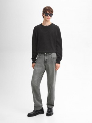 Massimo Dutti Wool Blend Crew Neck Knit Men Sweater Dark Grey | US-HN9463502