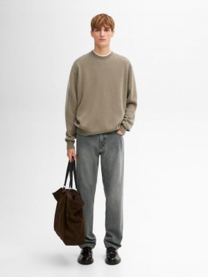 Massimo Dutti Wool Blend Crew Neck Knit Men Sweater Grey Green | US-NJ9065318