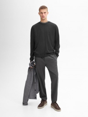 Massimo Dutti Wool Blend Crew Neck Men Sweater Dark Grey | US-LE9435827