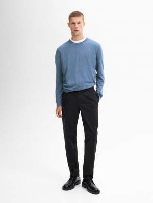 Massimo Dutti Wool Blend Crew Neck Men Sweater Blue | US-JW3654098
