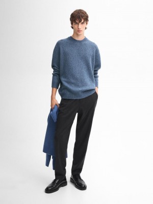 Massimo Dutti Wool Blend Crew Neck Men Sweater Blue | US-XT6402179