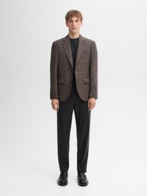 Massimo Dutti Wool Blend Flannel Men Blazer Dark Brown | US-YD8713094