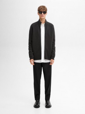Massimo Dutti Wool Blend High Neck Men Cardigan Dark Grey | US-WN0954678