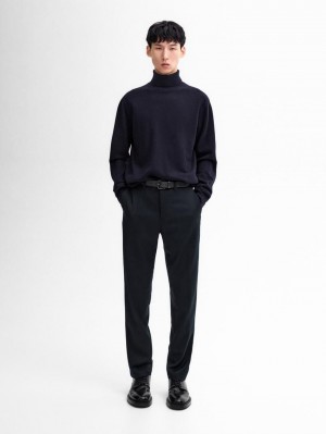 Massimo Dutti Wool Blend High Neck Men Sweater Navy | US-QN7308614