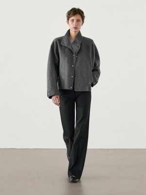 Massimo Dutti Wool Blend High Neck Women Jacket Dark Grey | US-XG2401359