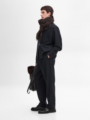 Massimo Dutti Wool Blend Jogger Fit Men Trousers Navy | US-OZ0851746