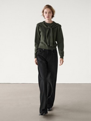 Massimo Dutti Wool Blend Knit Double Women Sweater Green | US-JT4938657