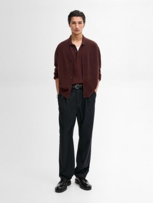Massimo Dutti Wool Blend Knit Men Cardigan Dark Red | US-VM7816032