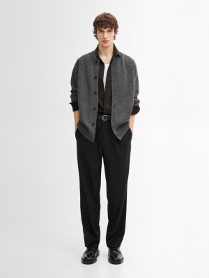 Massimo Dutti Wool Blend Knit Men Cardigan Dark Grey | US-BF7815964