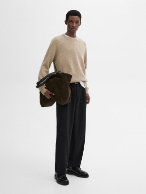 Massimo Dutti Wool Blend Knit Men Sweater Beige | US-OK8093217