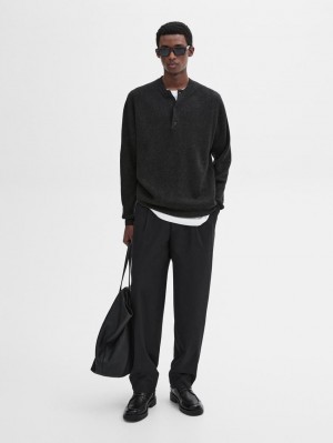 Massimo Dutti Wool Blend Knit Men Sweater Dark Grey | US-EU7560238