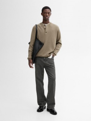 Massimo Dutti Wool Blend Knit Men Sweater Khaki | US-SH4359016