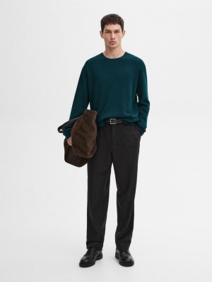 Massimo Dutti Wool Blend Knit Men Sweater Dark Green | US-ZT1037256