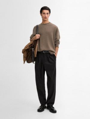 Massimo Dutti Wool Blend Knit Men Sweater Brown | US-GF0259746