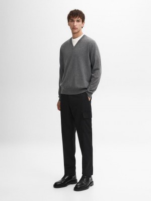 Massimo Dutti Wool Blend Knit V-neck Men Sweater Grey | US-HA9403265