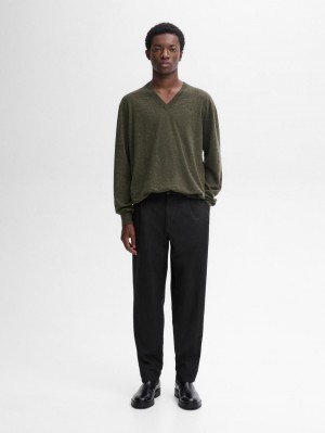 Massimo Dutti Wool Blend Knit V-neck Men Sweater Green | US-EZ3176405
