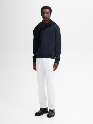 Massimo Dutti Wool Blend Knit With Crew Neck Men Sweater Navy | US-PF8217903