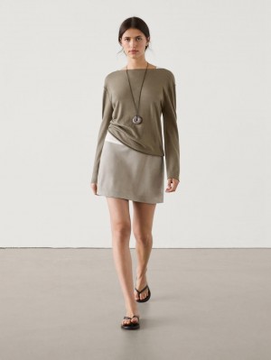 Massimo Dutti Wool Blend Knit With Crew Neck Women Sweater Olive | US-QE2570143