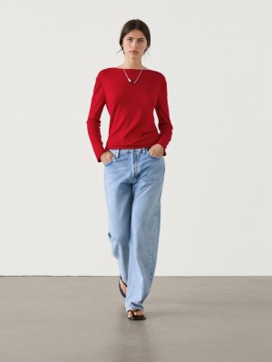 Massimo Dutti Wool Blend Knit With Crew Neck Women Sweater Red | US-UF9854021