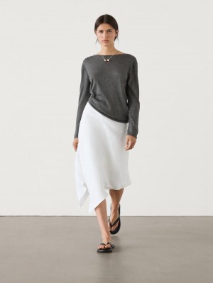 Massimo Dutti Wool Blend Knit With Crew Neck Women Sweater Dark Grey | US-ET9402871