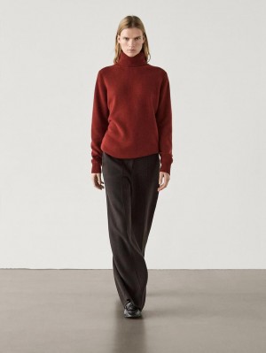 Massimo Dutti Wool Blend Knit With High Neck Women Sweater Dark Red | US-HW8539140