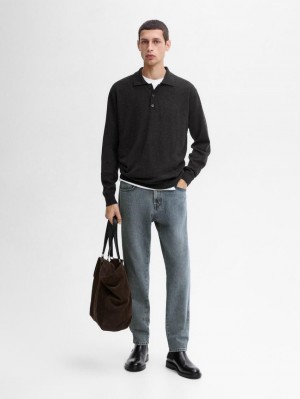 Massimo Dutti Wool Blend Knit With Polo Collar Men Sweater Dark Grey | US-SG4308512