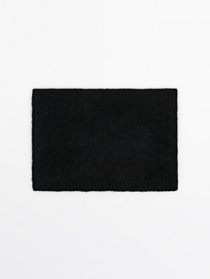 Massimo Dutti Wool Blend Knit Women Scarf Black | US-DN7691204