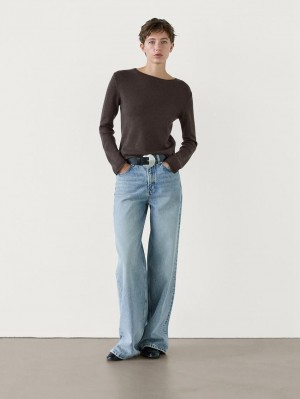 Massimo Dutti Wool Blend Knit Women Sweater Dark Brown | US-OY3917650