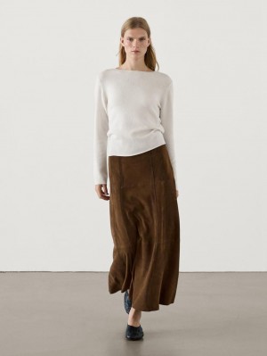 Massimo Dutti Wool Blend Knit Women Sweater Cream | US-LO9873261